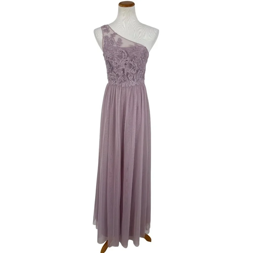 Davids Bridal Lavender One-Shoulder Embroidered Prom Bridesmaid Dress Gown - Picture 2 of 16